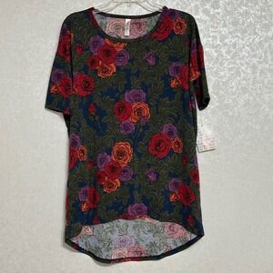 LuLaRoe NWT Tunic Top Floral Roses Print Oversized Short Sleeve High Low Irma XS